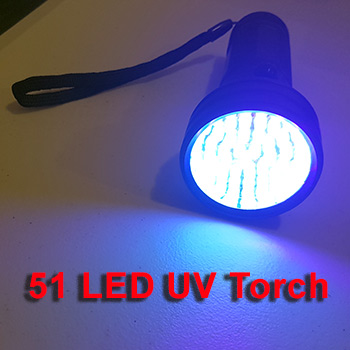 51 led uv torch powered on